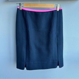 Hot pink/navy blue mini skirt. Zippered slit front